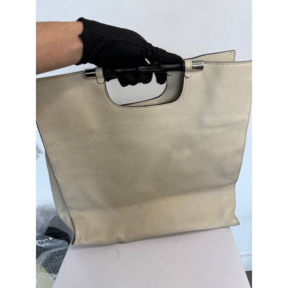 Gucci Medium Calfskin Bamboo Daily Shopper Toe Bag Light Beige - Picture 2 of 9